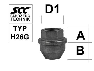 Wheel nut M14X1,5 conical 60° type H26G