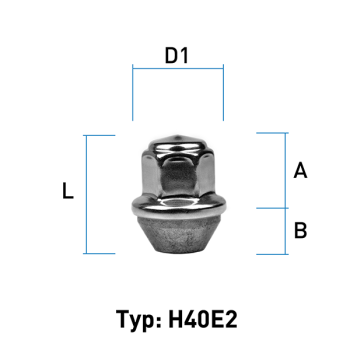 Wheel nut M14X1,5 conical 60° type H40E2 - H: 37 mm 