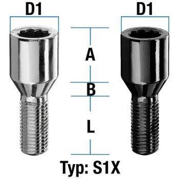 Star screw M12X1,5X22 conical 60° type S1X (S1V/S1W) - L: 22 - 52 mm