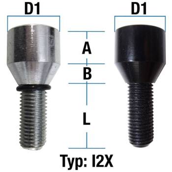 Wheel bolt  M14X1,25 conical 60° two-pieced type I2X (I2/I2W) - L: 28 - 48 mm