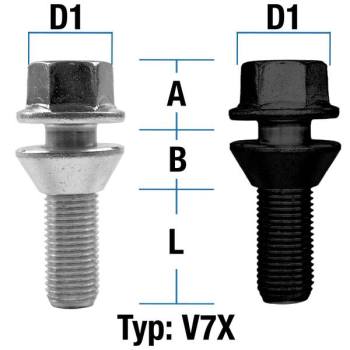 Radschraube M14X1,5 Kegel 60° zweiteilig Typ V7X (V7V/V7W) - L: 26 - 58 mm