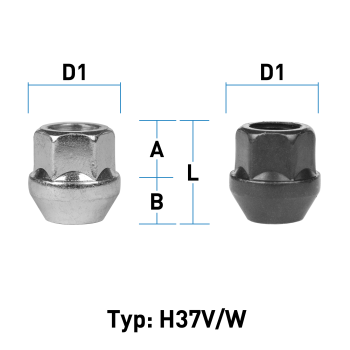 Wheel nut M14X1,5 conical 60° type H37X (H37V/H37W) - H: 24 mm 