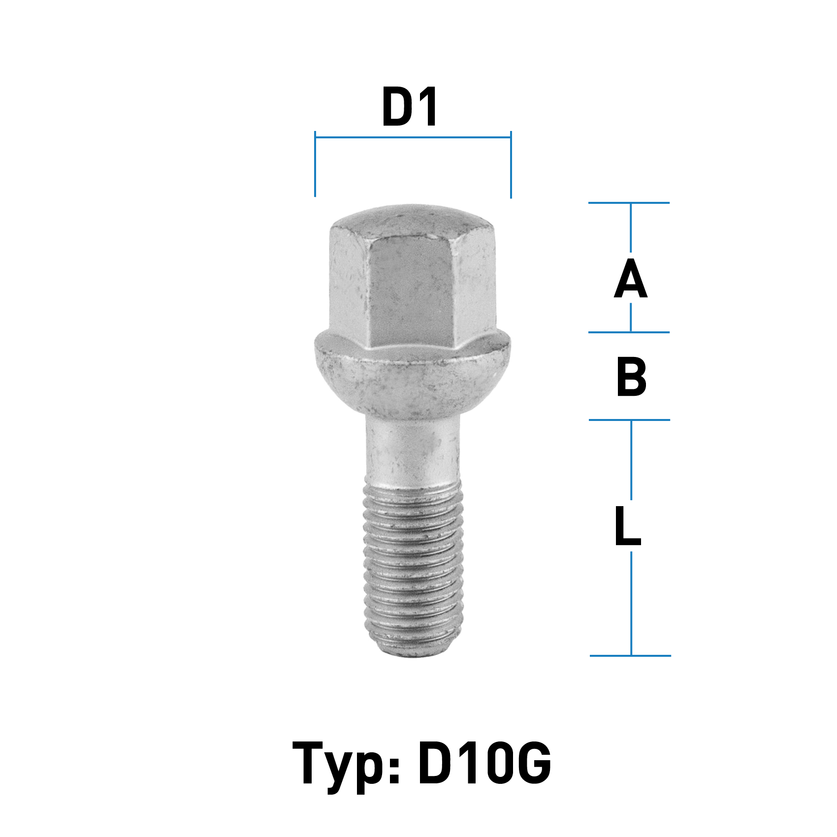 Radschraube M12X1,5 Kugel R12 Typ D10G - L: 29 mm