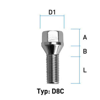 Wheel bolt M14X1,5 conical 60° type D8C - L: 28 - 40 mm 
