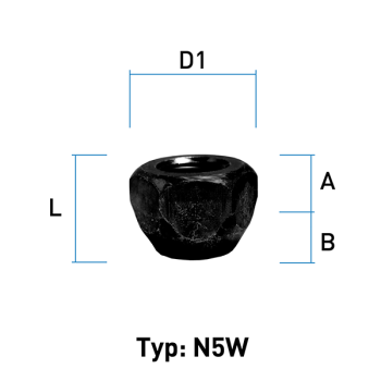 Wheel nut M14X1,5 conical 60° type N5W - H: 15 mm 