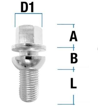 Wheel bolt M12X1,25 sphere R13 two-pieced type V4V - L: 25  - 55 mm