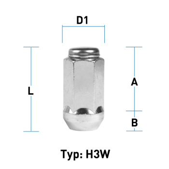 Wheel nut 9/16 UNF conical 60° type H3W - H: 49 mm 
