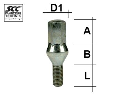 Wheel bolt M14X1,5 conical 60° type Y3V - L: 26 mm 