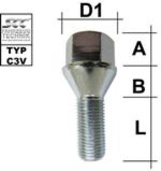 Wheel bolt M14X1,5 conical 60° type C4V - L: 28 - 69 mm 