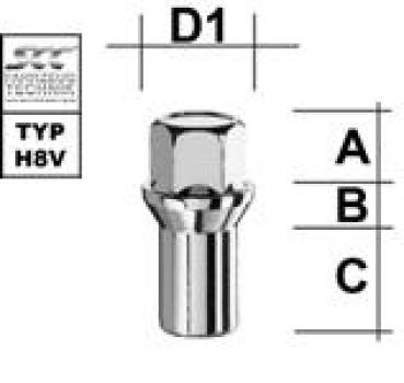 Wheel nut M14X2,0 conical 60° type H8V - H: 48,5 mm 