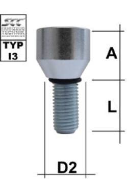 Wheel bolt DIN912 - galvanized - 10.9 M16X1,5 conical 60° type I3 - L: 14 - 104 mm