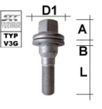 Wheel bolt M12X1,25 flat collar two-pieced type V3G - L: 35 - 55 mm