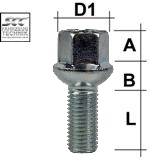 Wheel bolt M14X1,5 sphere R12 type Y2V - L: 30 mm