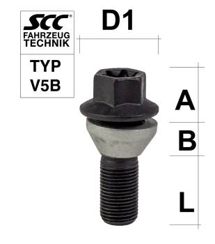 Wheel bolt M14X1,25 conical 60° two-pieced type V5B - L: 28 mm